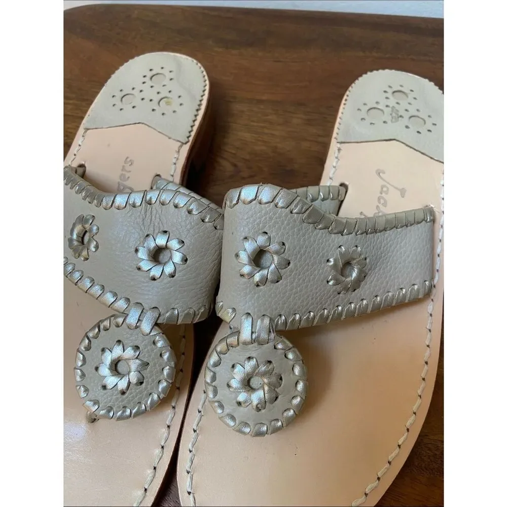 Jack Rogers Women's Hamptons Sandal Beige and Gold